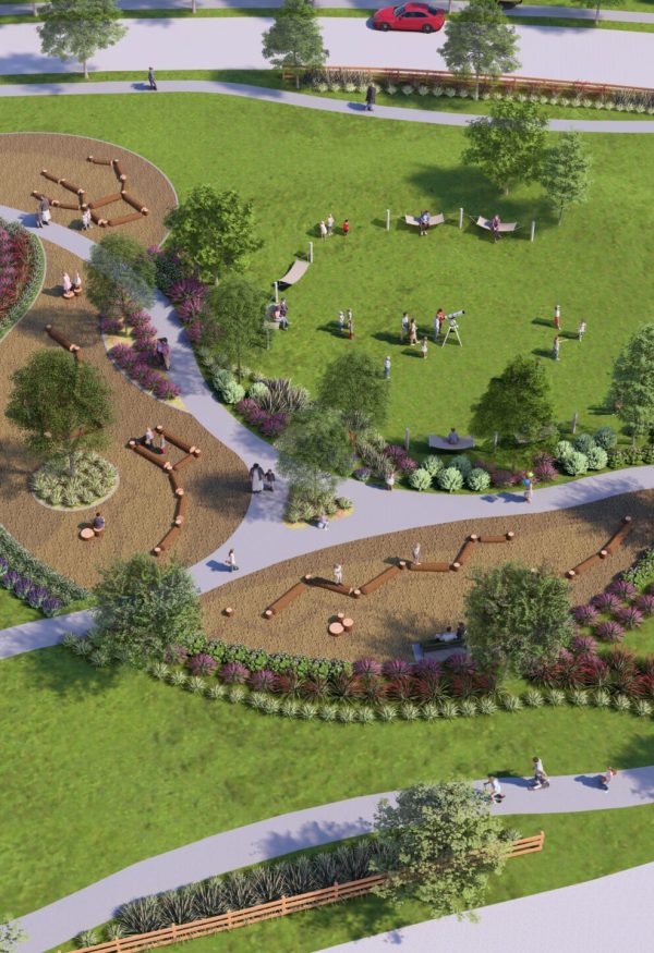 aerial rendering of park for stargazing and cloud spotting
