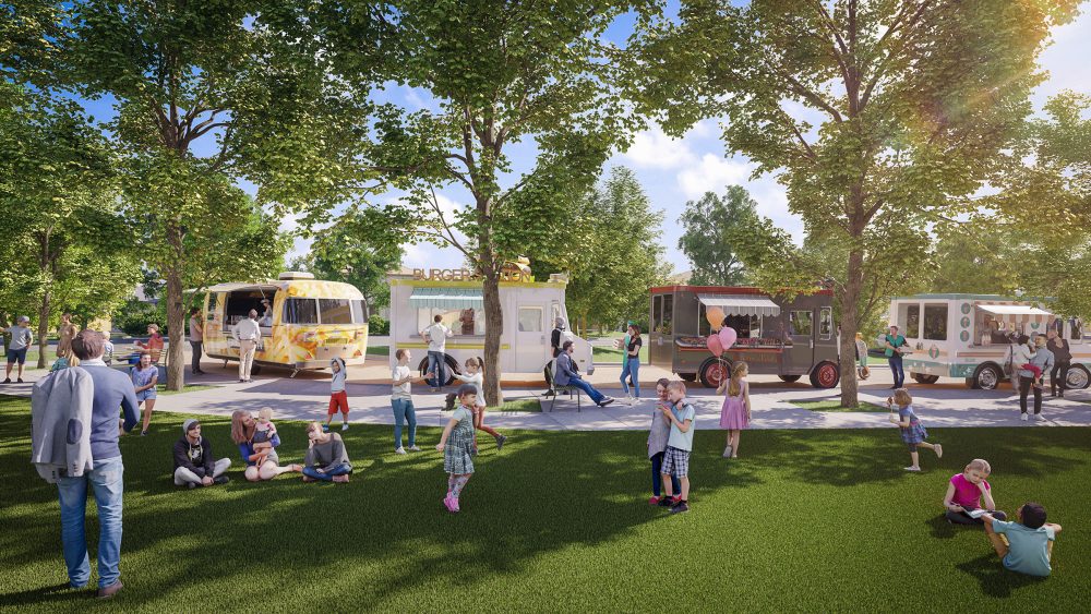 rendering of food truck park at Treeline
