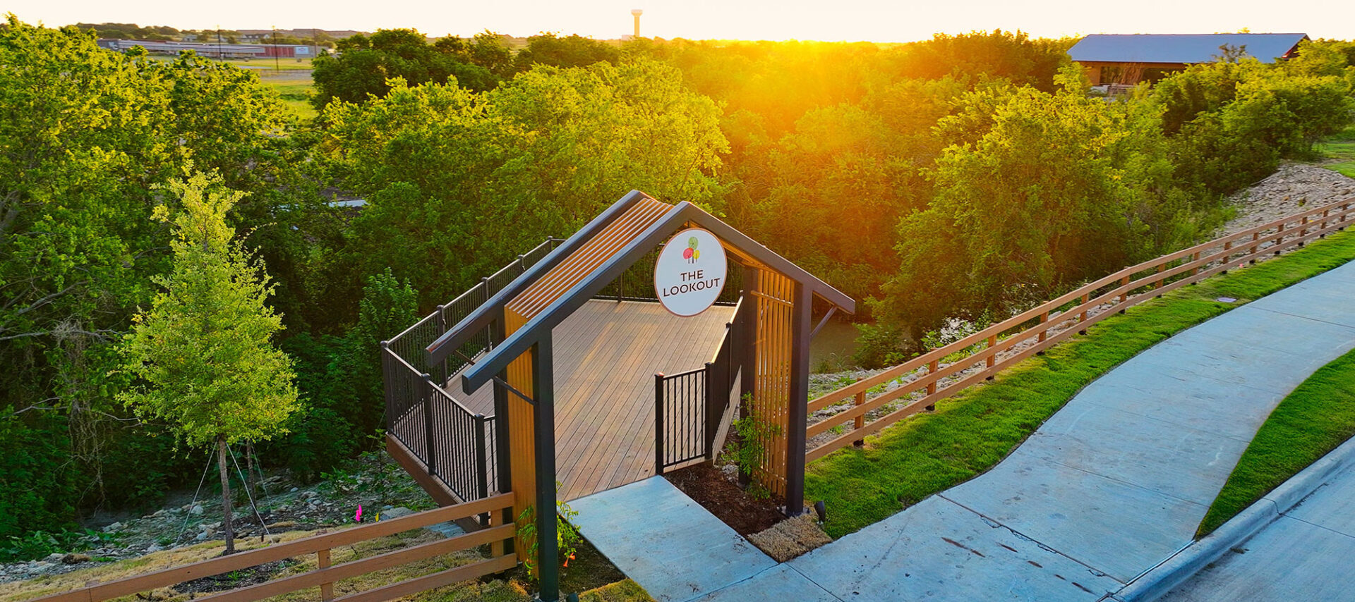Aerial view of the Lookout deck at Treeline